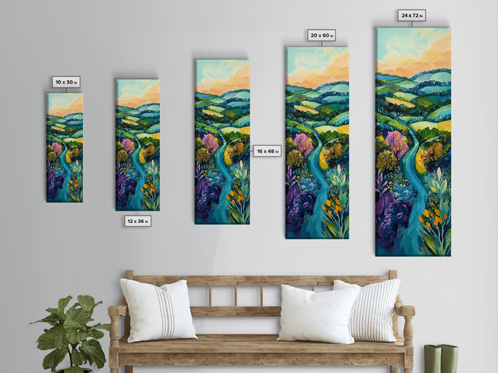 Rolling Hills, Ireland painting, wildflower painting, green wall art, farmhouse decor, Framed Canvas Print, landscape painting