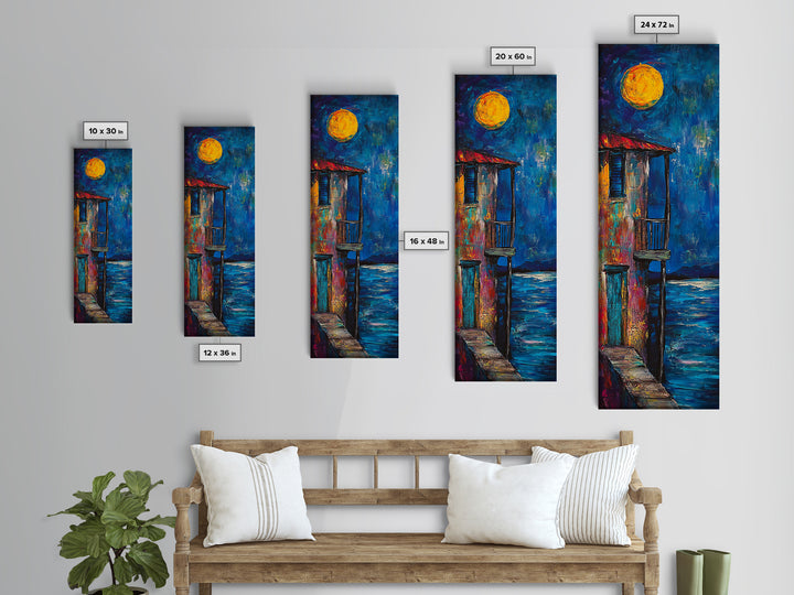 Moonlit Balcony, dark romance painting, moody art, boho art, textured painting, Framed Canvas Print, vertical wall art