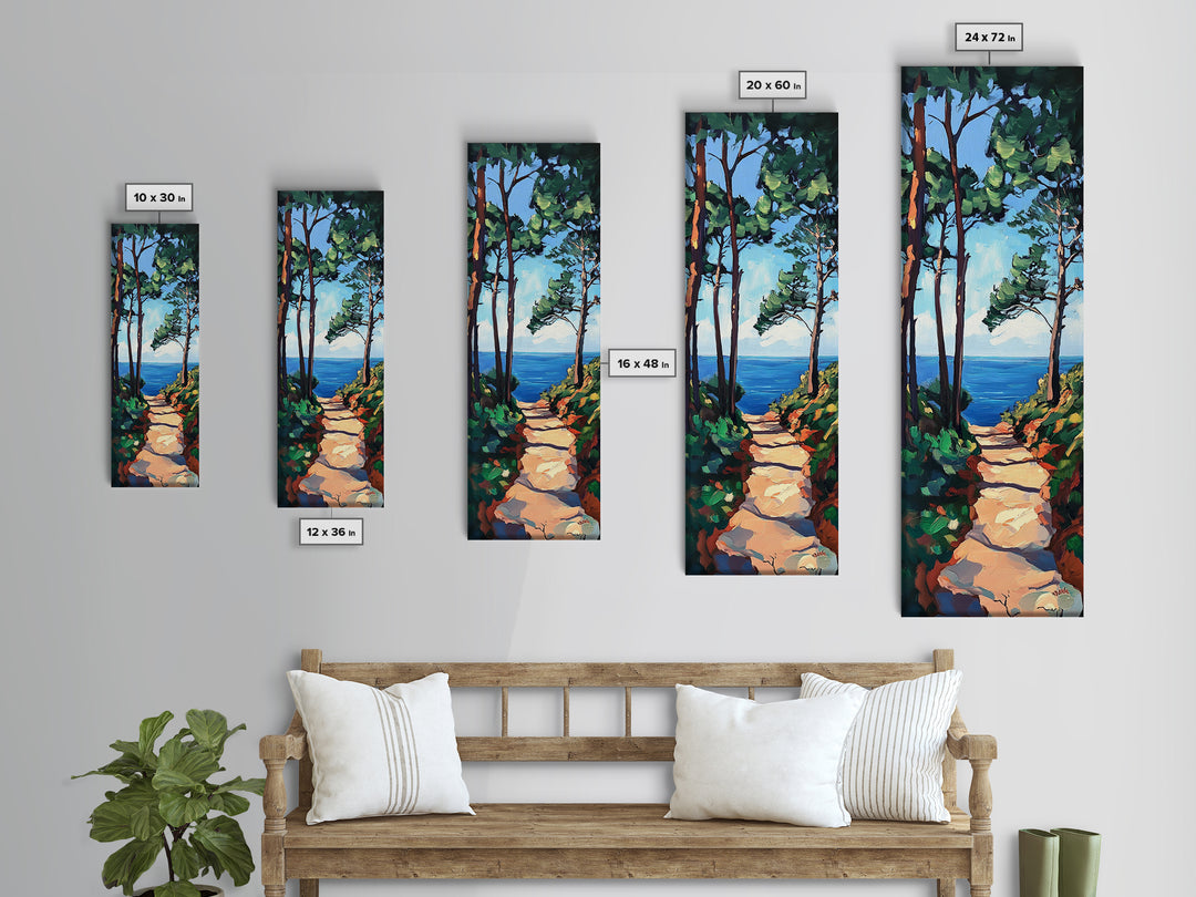 Coastal Path, Pine Tree Art, Nautical Wall Art, Coastal Decor, Living Room Art, Gift Idea for Her, Framed Canvas Print