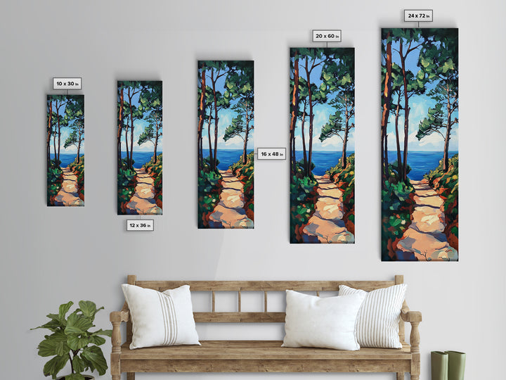 Coastal Path, Pine Tree Art, Nautical Wall Art, Coastal Decor, Living Room Art, Gift Idea for Her, Framed Canvas Print