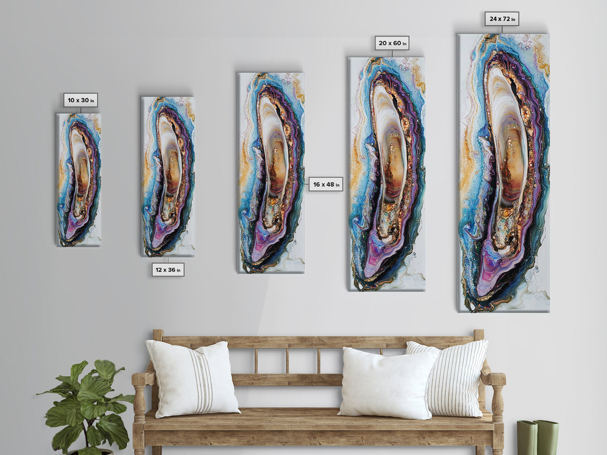 Agate Slice, Gemstone Painting, Sacred Geometry Art, Abstract Art, Teal Wall Art, Wabi Sabi Art, Bedroom Art, Framed Canvas Print