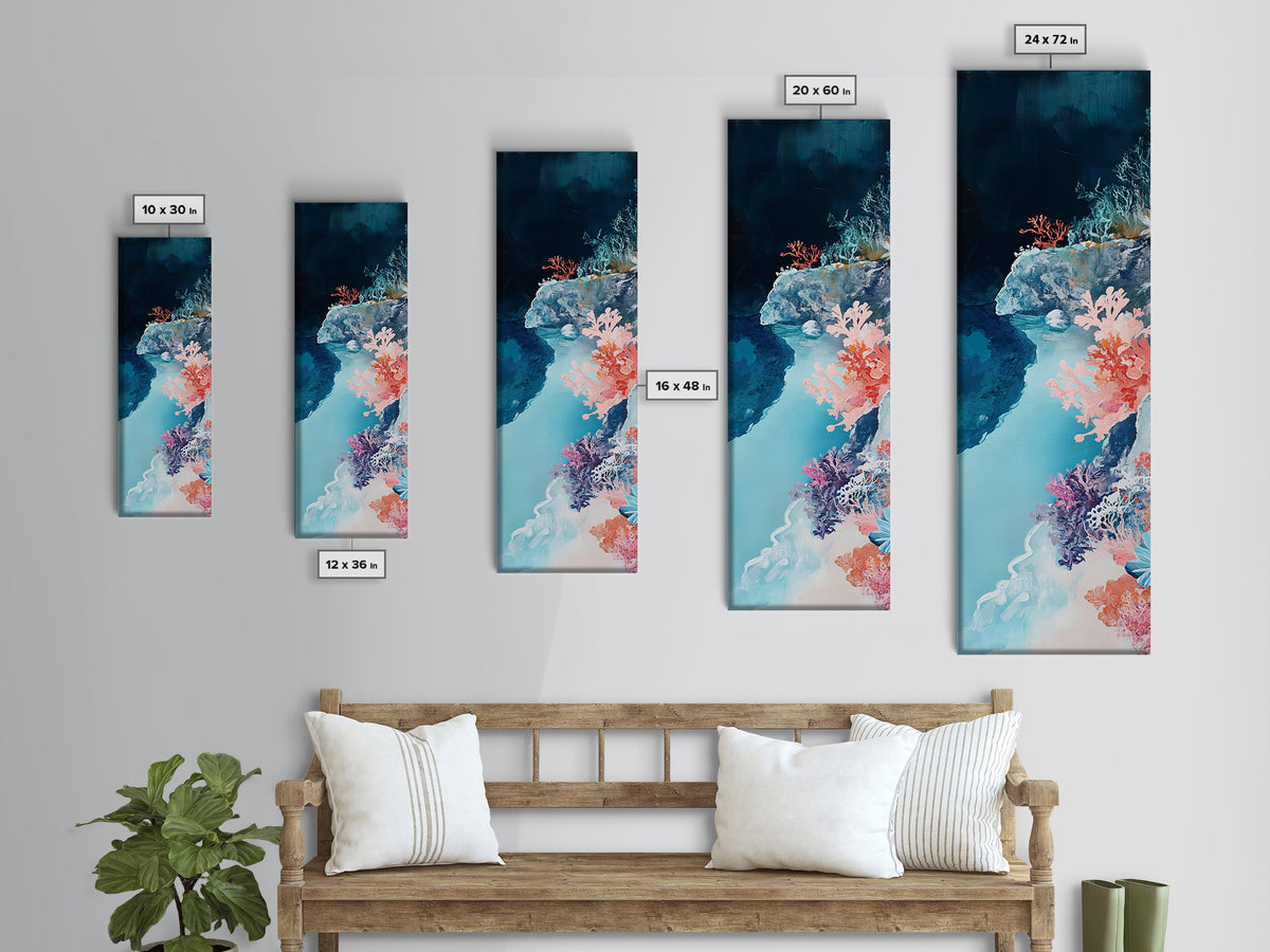 Coral Reef, ocean painting, blue and green wall art, framed canvas print, coastal decor, whimsical art, nautical painting