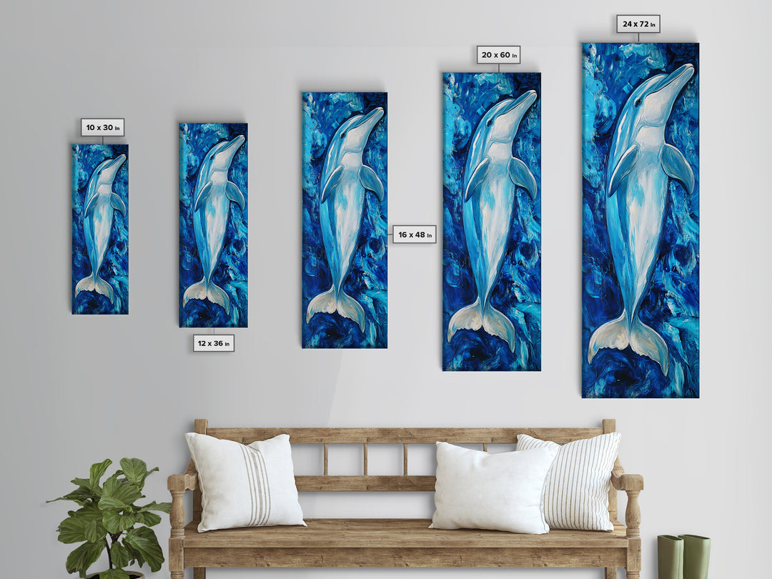 Dolphin painting, ocean life wall art, blue and green wall art, nautical painting, marine life decor, framed canvas print