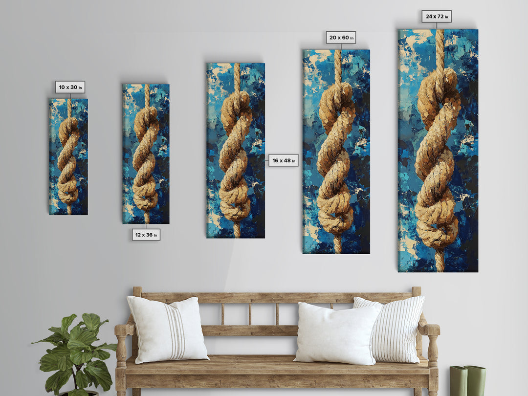 Nautical Rope, Blue Abstract, Textured Art, Framed Canvas Print, nautical decor, coastal wall art, rustic art, wabi sabi art