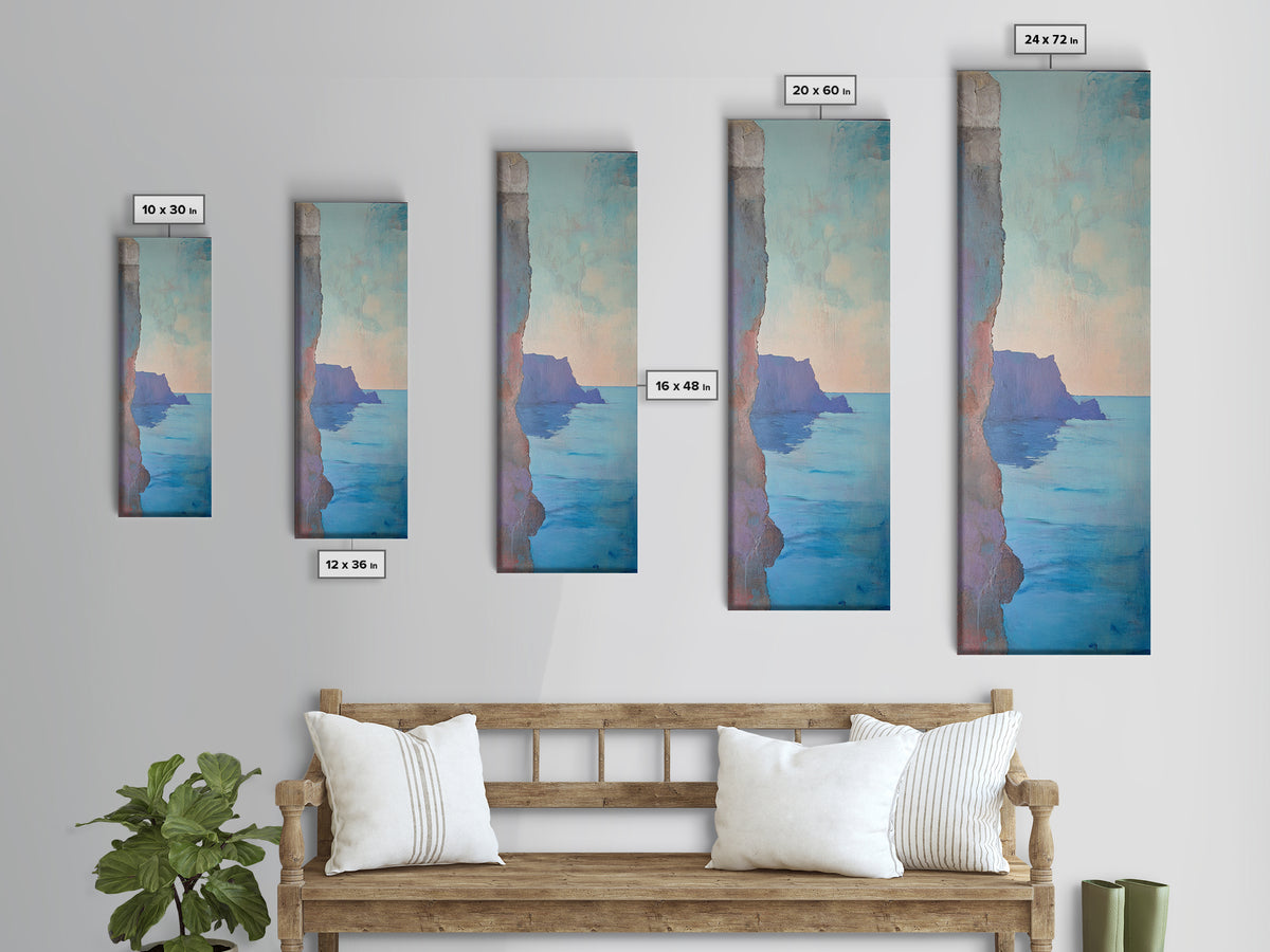 Cliffside View, Misty Horizon, Ocean Painting, Canvas Print, coastal decor, wabi sabi art, seascape painting, minimalist art