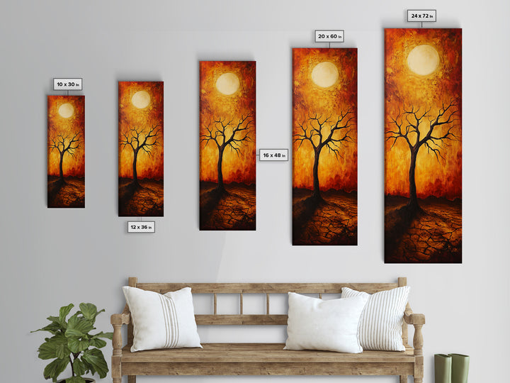 Sunset Tree, moody art, wabi sabi art, pine tree art, autumn painting, framed canvas print, dark romance painting