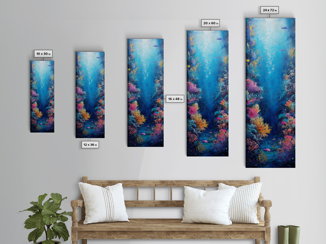 Deep Sea Coral, dolphin painting, ocean wall art, marine life art, framed canvas print, nautical decor, blue and green wall art