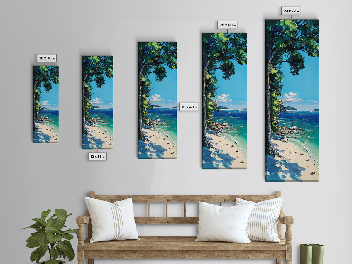 Coastal Landscape Art, Nautical Wall Art, Beach House Decor, Palm Tree Painting, Seascape Painting, Framed Canvas Print