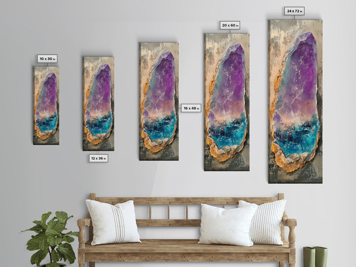 Amethyst Geode, gemstone painting, sacred geometry wall art, boho art, teal wall art, wabi sabi art, Canvas Print, zen wall art