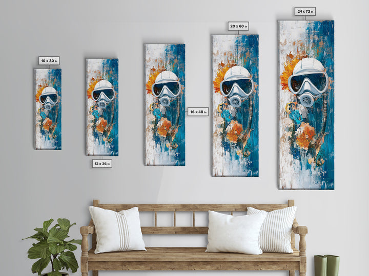Diver Mask, nautical decor, coastal wall art, surreal art, science art, ocean painting, Framed Canvas Print, abstract artwork