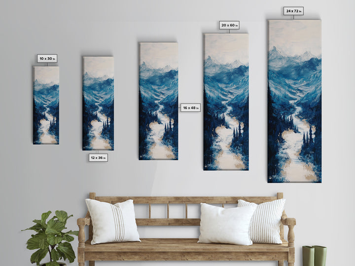 Blue Mountains, mountain painting, landscape painting, extra wide art, panoramic art, minimalist art, Canvas Print