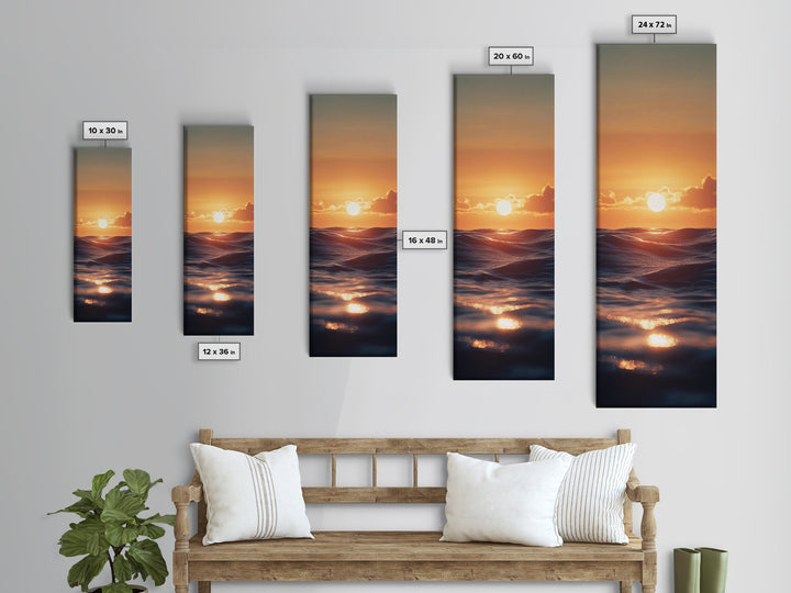 Ocean Sunset, Coastal Painting, Seascape Art, Canvas Print, Nautical Decor, Vertical Wall Art, Beach House Art