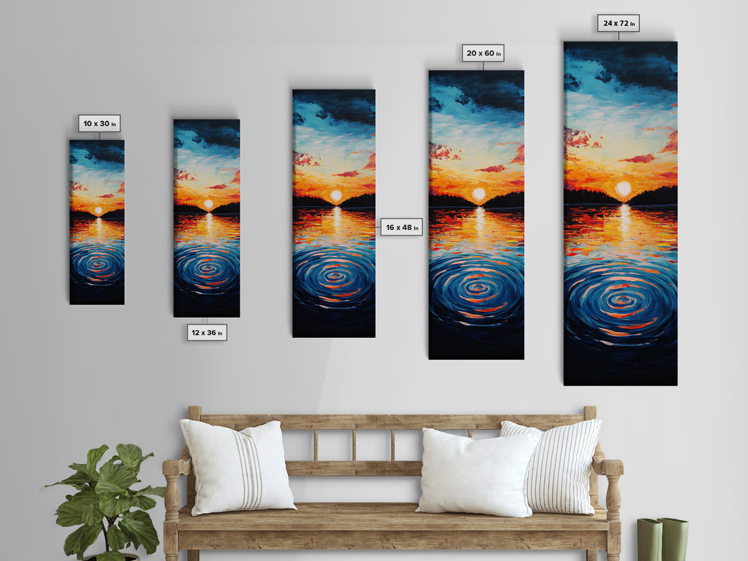 Ocean Horizon, Sunset Glow, Moody Painting, Framed Canvas Print, Coastal Landscape Art, Wabi Sabi Art, Vertical Wall Art
