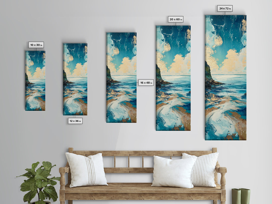 Coastal Landscape, Nautical Painting, Framed Canvas Print, Ocean Theme, Seascape Painting, Blue and Green Wall Art