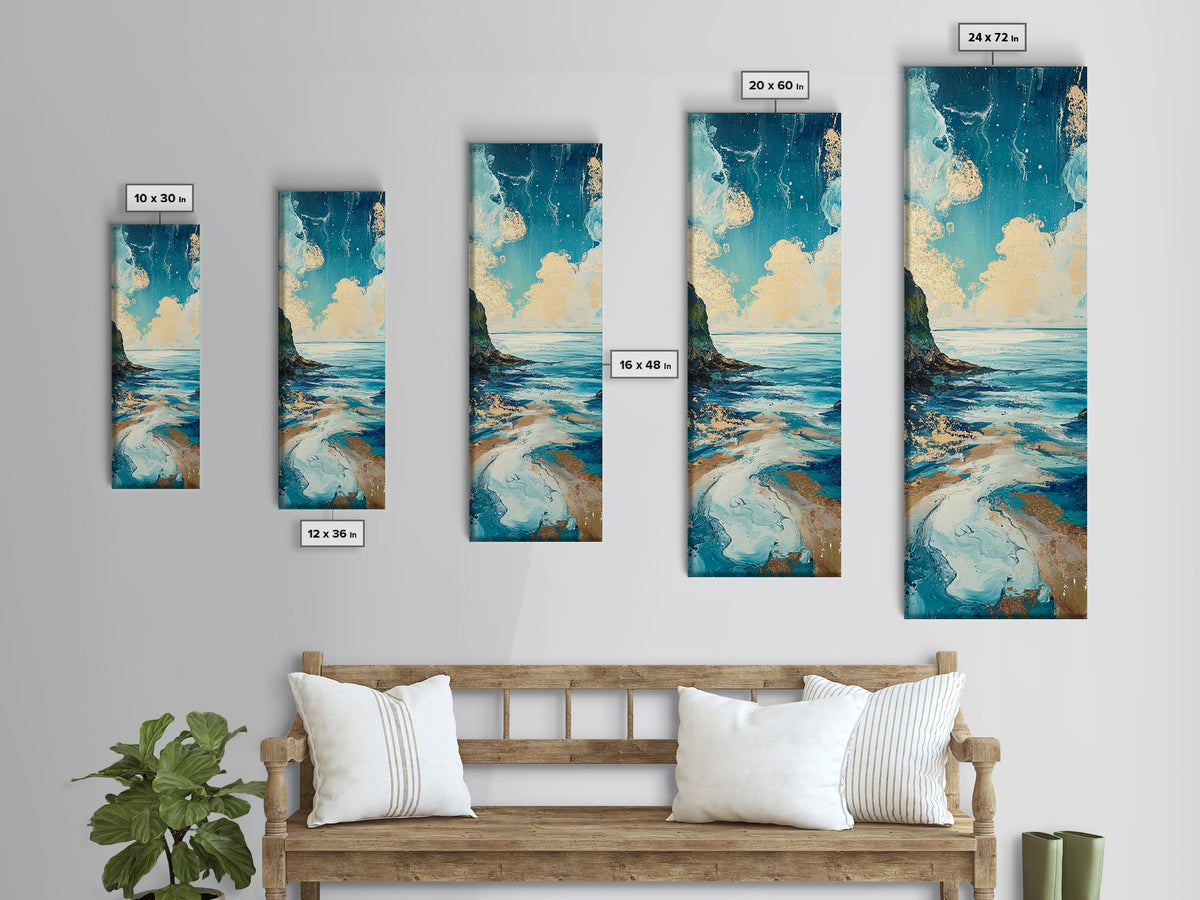 Coastal Landscape, Nautical Painting, Framed Canvas Print, Ocean Theme, Seascape Painting, Blue and Green Wall Art