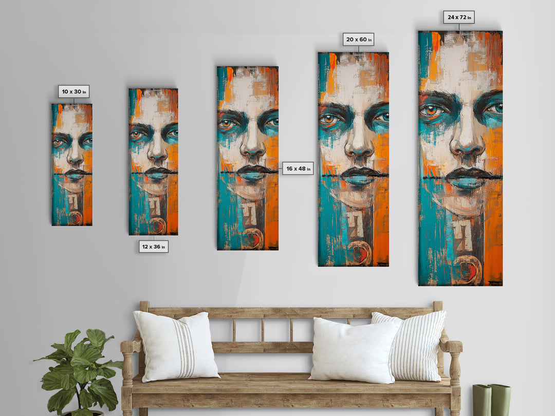 Abstract Portrait, chicano art, afrocentric wall art, moody art, urban art, framed canvas print, tall skinny art, geometric wall art