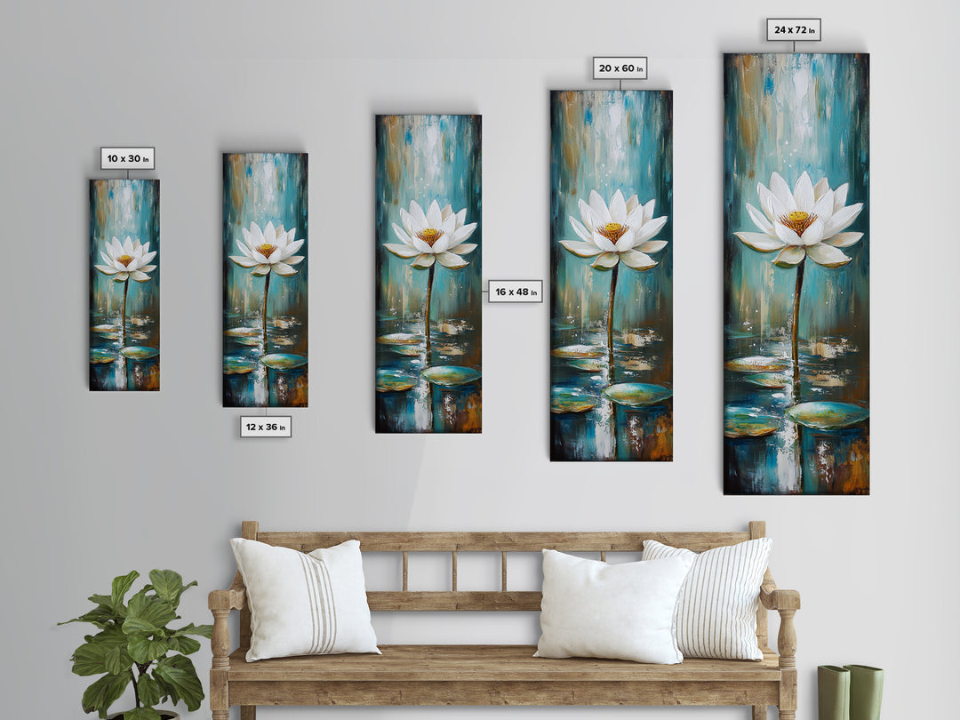 White Lotus, zen wall art, botanical prints, yoga art, teal wall art, sacred geometry wall art, framed canvas print, minimalist art