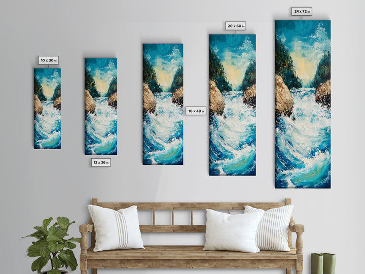 River Rapids, Mountain Painting, Smoky Mountain Art, Above Bed Wall Art, Vertical Wall Art, Blue and Green Wall Art