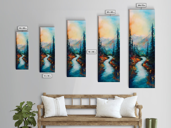 Autumn River, mountain painting, pine tree art, framed canvas print, landscape painting, rustic wall art, above couch art, fall decor