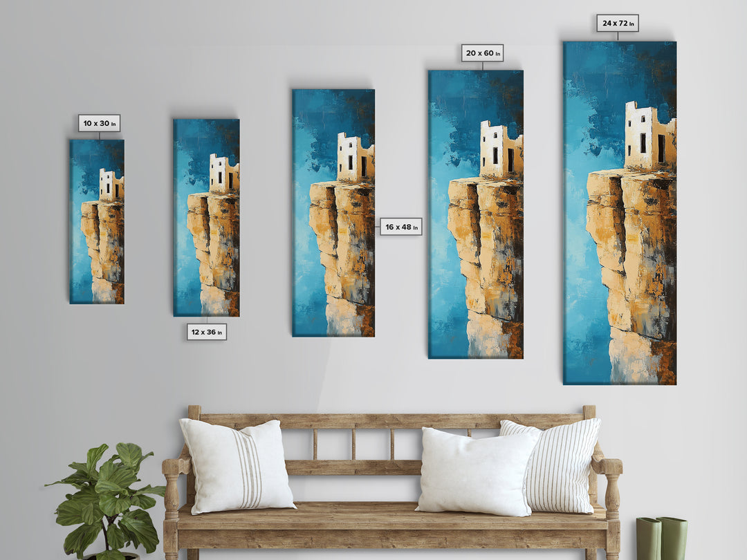 Cliff House Painting, Rustic Art, Coastal Landscape Art, Blue and Green Wall Art, Framed Canvas Print, Nautical Decor, Gift Idea