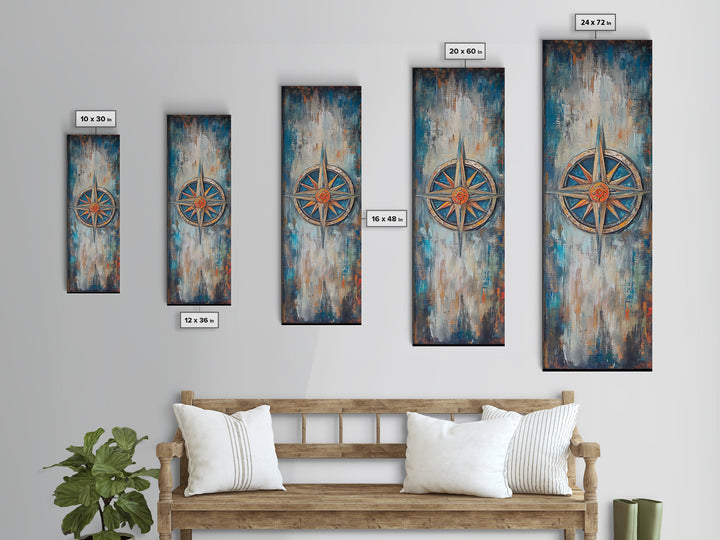 Compass, compass wall art, rustic wall art, nautical decor, farmhouse art, southwest wall art, gift idea for him, framed canvas print
