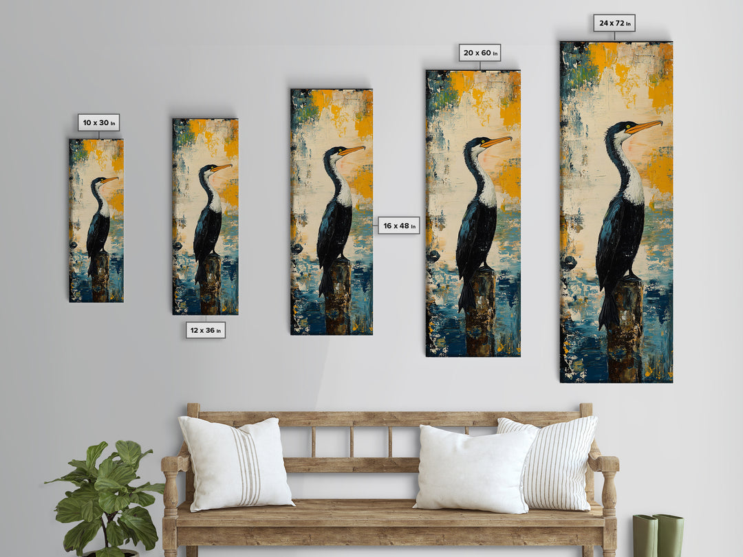Abstract Bird Art, Coastal Wall Art, Nautical Decor, Bird Art Print, Framed Canvas Print, Rustic Wall Art,  Vertical Wall Art