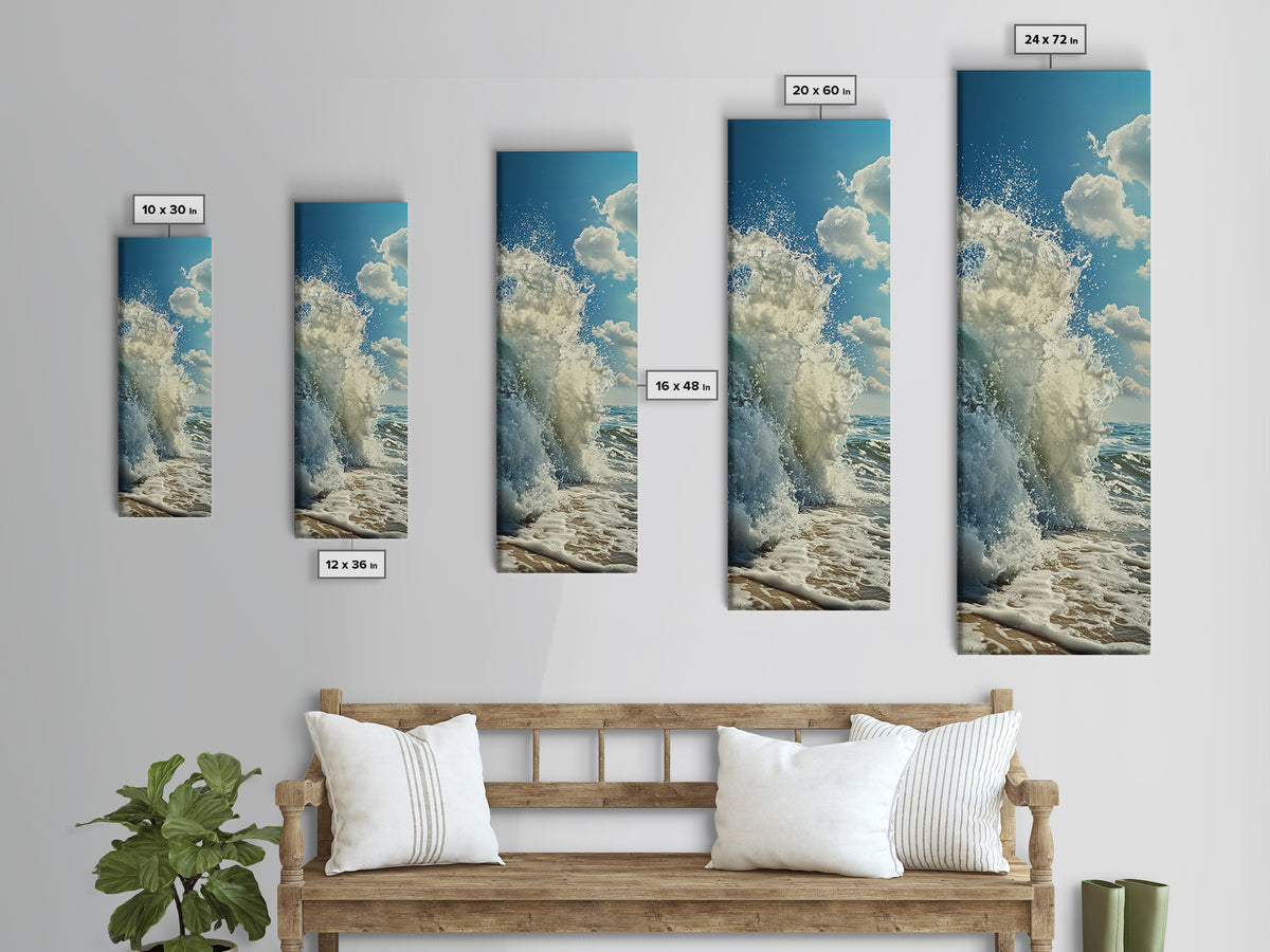 Ocean Wave Splash, Coastal Wall Art, Nautical Decor, Beach Art Print, Framed Canvas Print, Surf Wall Art, Vertical Wall Art