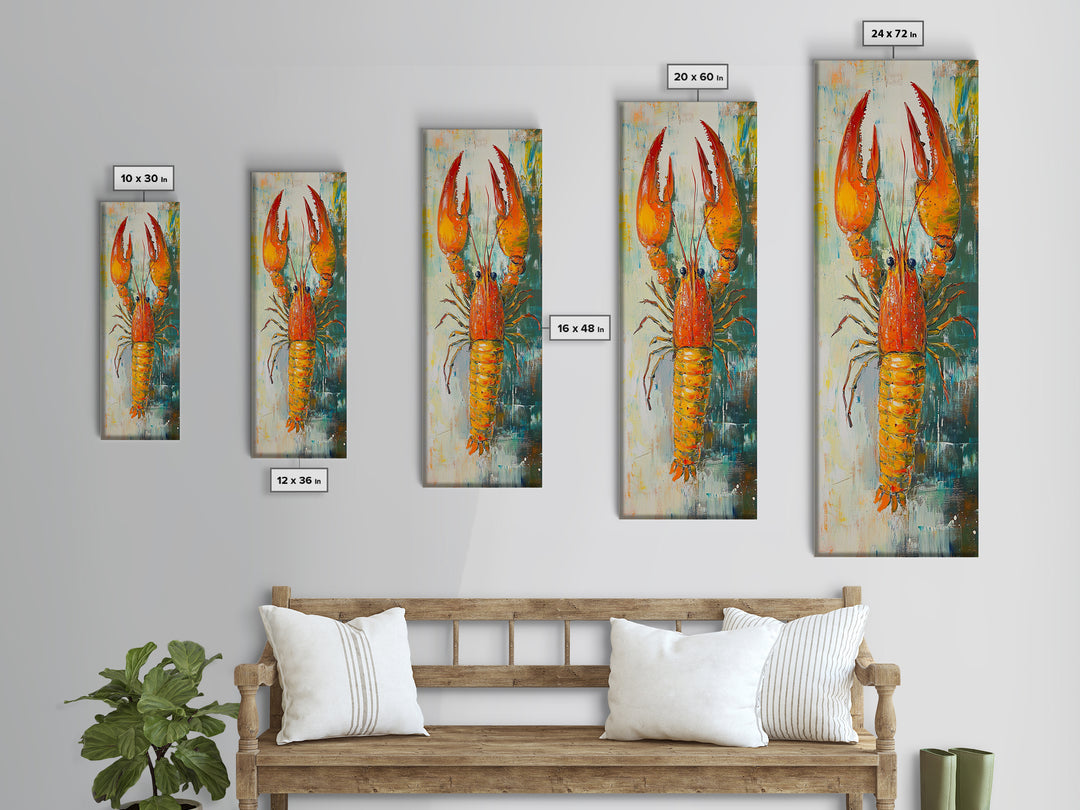 Crayfish Painting, Nautical Decor, Coastal Kitchen Art, Framed Canvas Print, Rustic Art, Seafood Wall Art, Original Painting