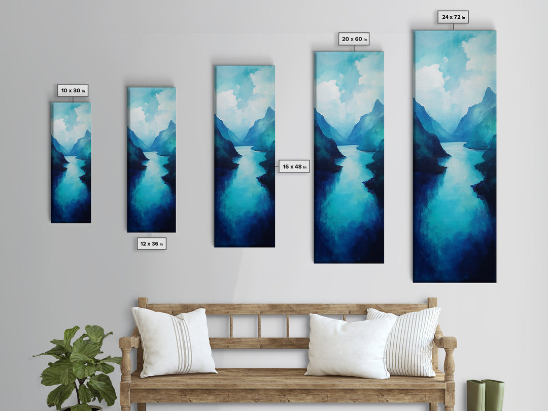 Blue and Green Wall Art, Moody Art, Landscape Painting, Framed Canvas Print, Wabi Sabi Art, Nautical Decor, Extra Wide Art