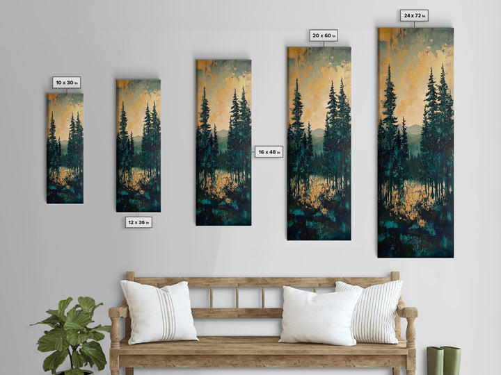Forest Landscape, moody art, pine tree art, forest at dusk painting, mountain painting, rustic wall art, framed canvas print