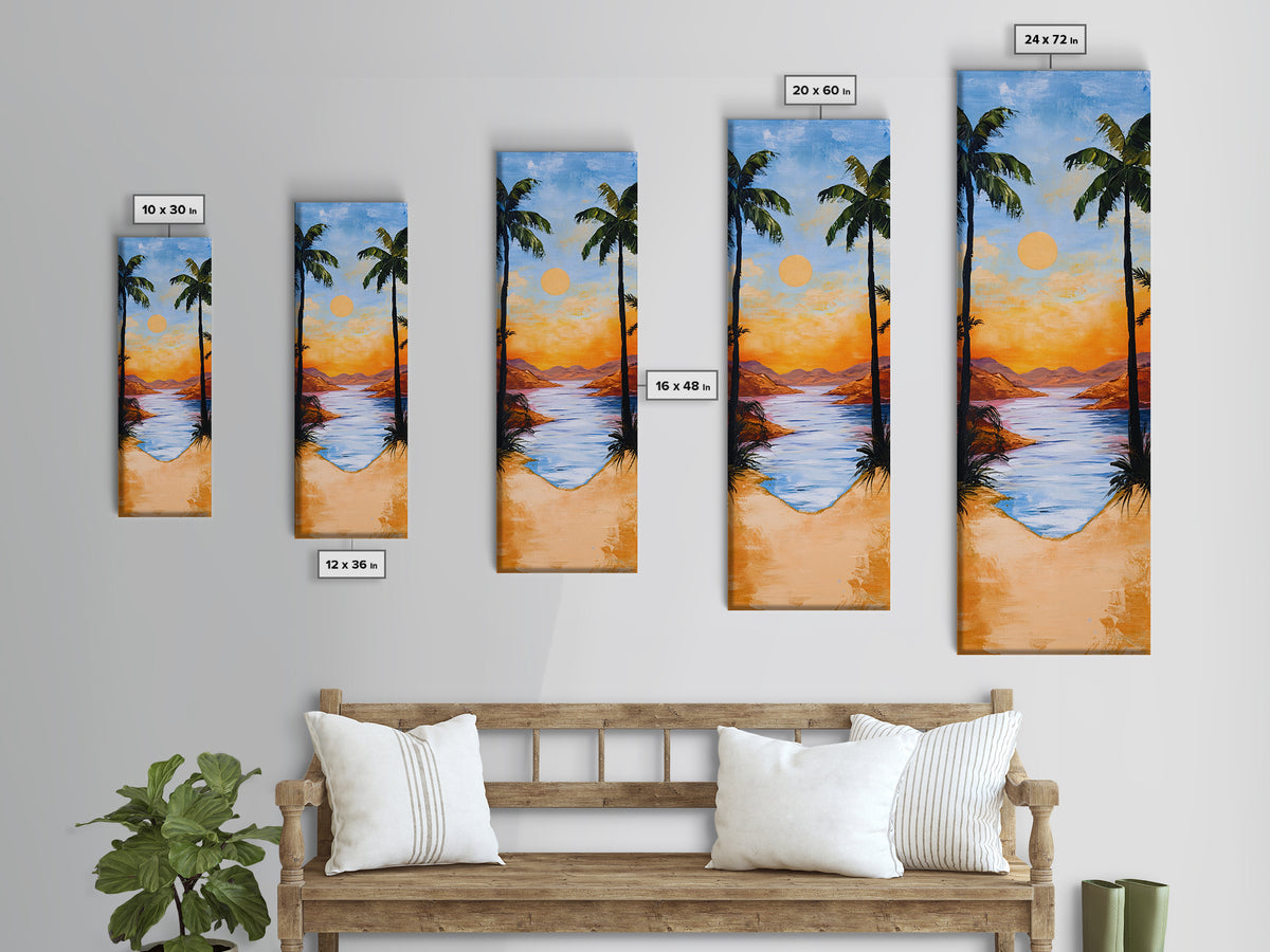 Tropical Sunset, palm tree painting, coastal decor, Hawaii art, nautical painting, framed canvas print,  coastal landscape art