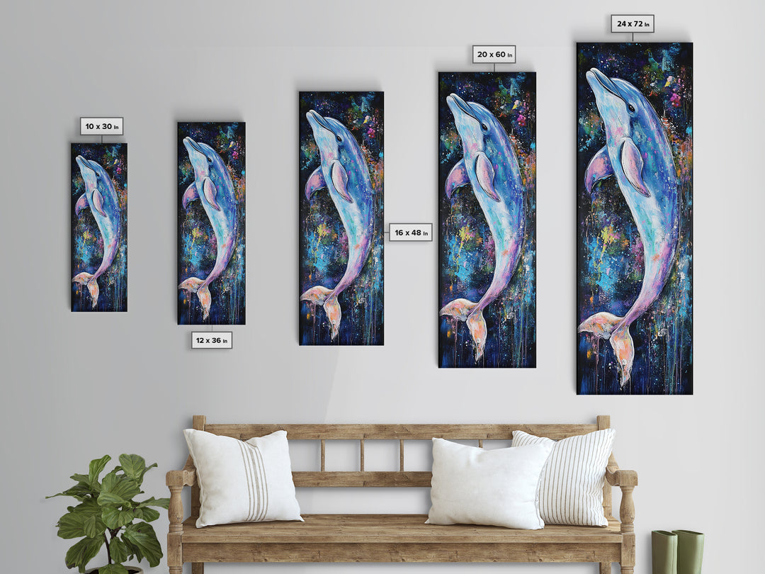 Cosmic dolphin, dolphin painting, ocean wall art, nautical painting, whimsical art, blue and green wall art, framed canvas print