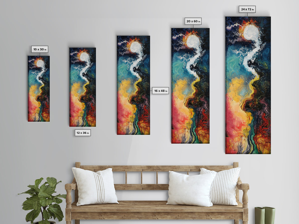 Cosmic Flow, abstract art, sacred geometry wall art, framed canvas print, moody art, vibrant colors, contemporary art, vertical wall art