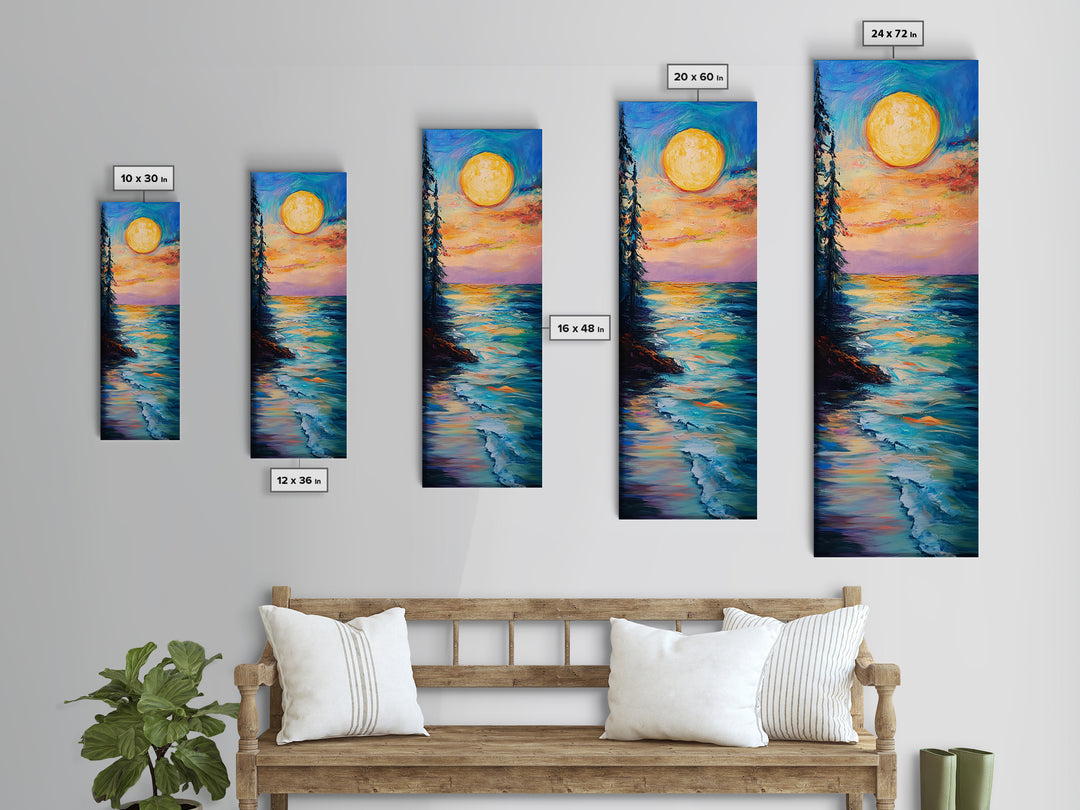 Coastal Sunset, seascape painting, framed canvas print, nautical wall art, coastal decor, extra wide art, surf wall art, above sofa art