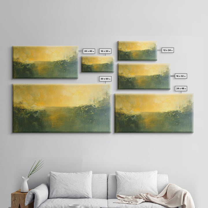 Abstract Landscape, Moody Art, Horizon Painting, Green Wall Art, Extra Wide Art, Panoramic Art, Framed Canvas Print, Living Room Art