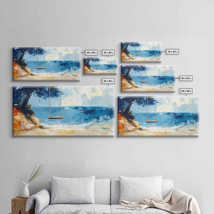 Beach Swing, Ocean Art, Coastal Landscape Art, Nautical Decor, Coastal Wall Art, Above Sofa Art, Canvas Print, Seascape Painting