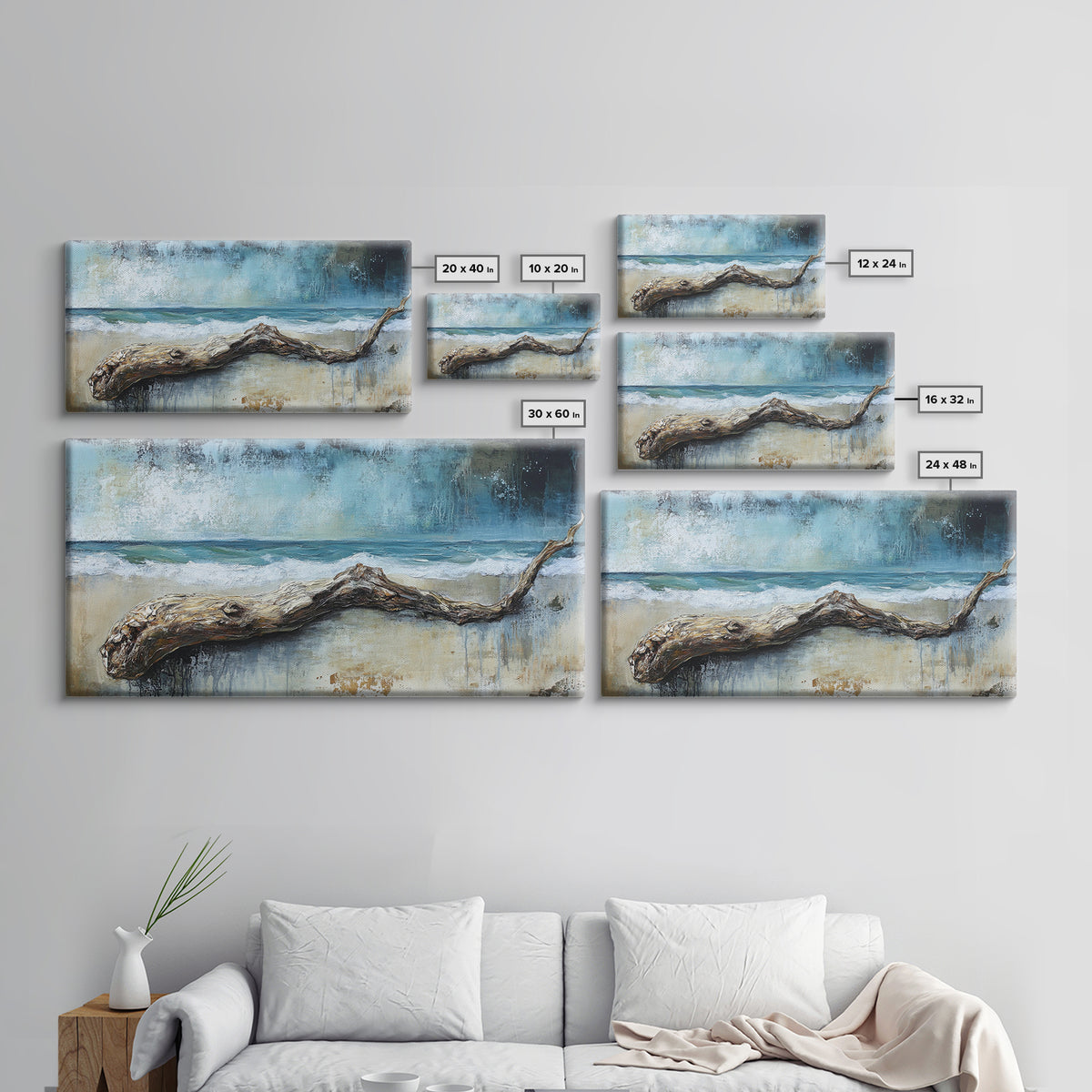 Driftwood Beach, Coastal Landscape Art, Nautical Wall Art, Seascape Painting, Blue and Green Wall Art, Framed Canvas Print, Coastal Decor