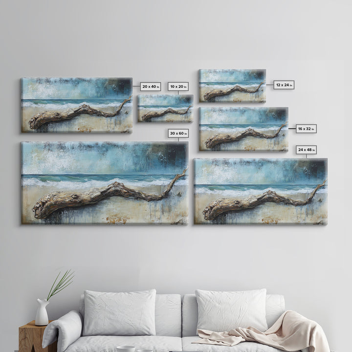 Driftwood Beach, Coastal Landscape Art, Nautical Wall Art, Seascape Painting, Blue and Green Wall Art, Framed Canvas Print, Coastal Decor