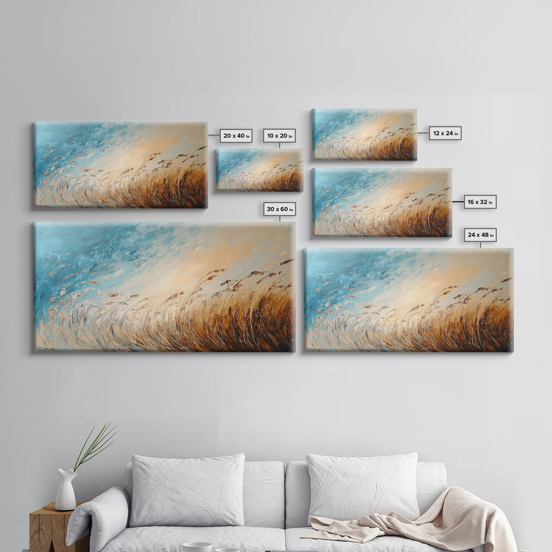 Coastal Wind, Beach Grass Painting, Coastal Cowgirl Wall Art, Nautical Decor, Wabi Sabi Art, Minimalist Art, Canvas Print, Extra Wide Art