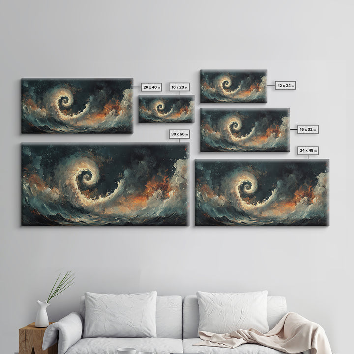 Ocean Storm, moody art, seascape painting, nautical wall art, Ozymandias art, extra wide art, dramatic waves, Framed Canvas Print