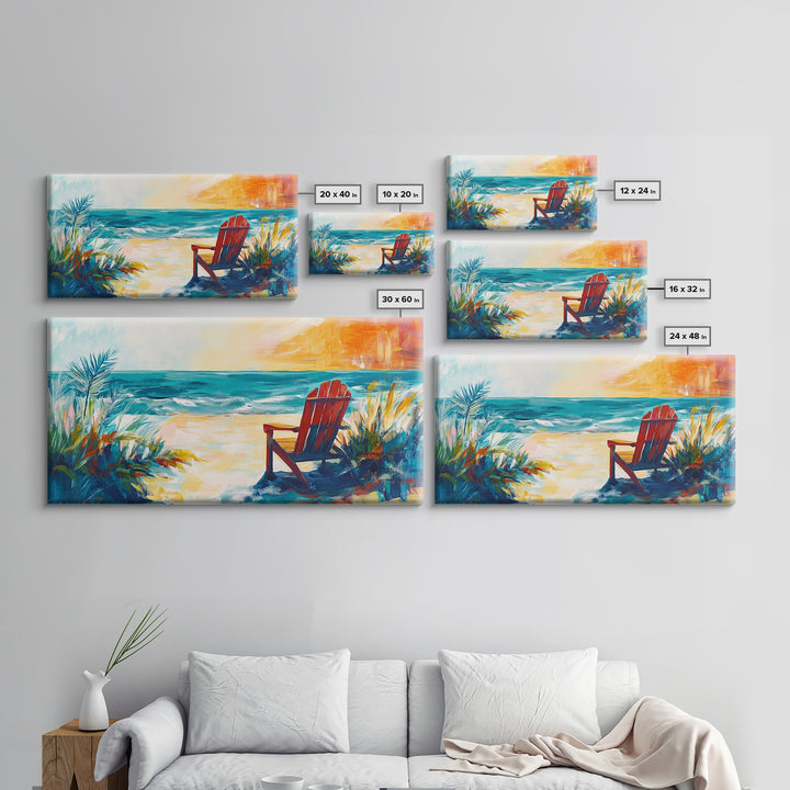 Beach Chair, Coastal Painting, Nautical Wall Art, Ocean Painting, Seascape Painting, Framed Canvas Print, Extra Wide Art, Coastal Decor