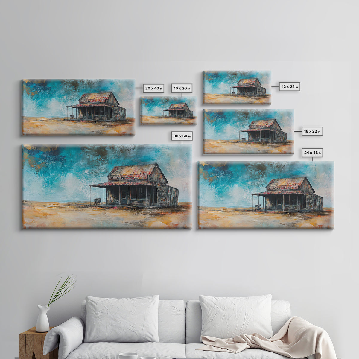 Abandoned Cabin Art, Rustic Wall Art, Moody Art, Western Landscape Painting, Framed Canvas Print, Extra Wide Art, Living Room Art