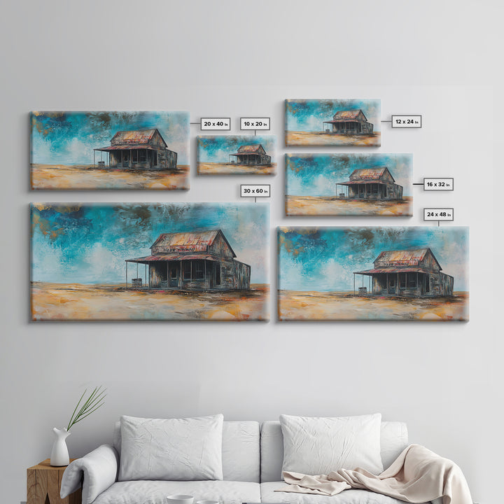 Abandoned Cabin Art, Rustic Wall Art, Moody Art, Western Landscape Painting, Framed Canvas Print, Extra Wide Art, Living Room Art