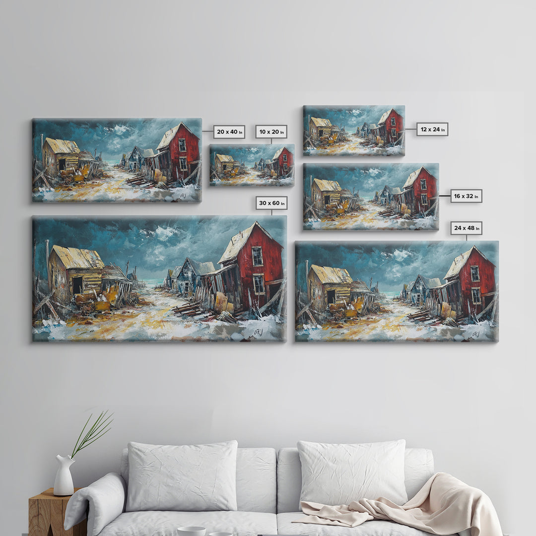 Abandoned Town Art, Rustic Decor, Moody Art, Western Landscape Art, Framed Canvas Print, Extra Wide Art, Farmhouse Art