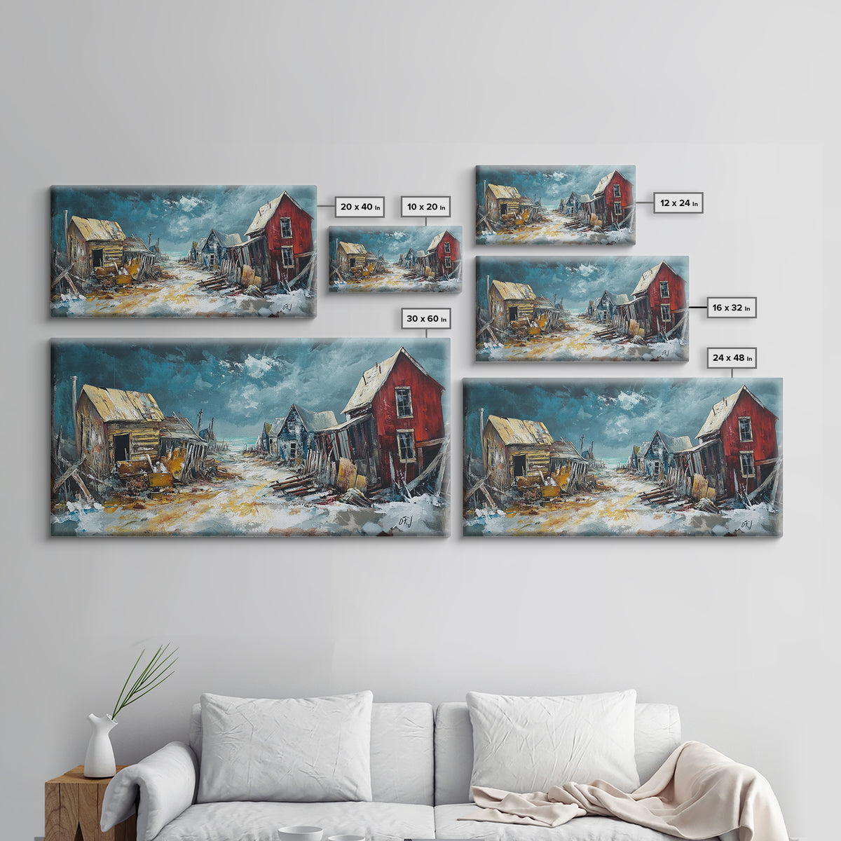 Abandoned Town Art, Rustic Decor, Moody Art, Western Landscape Art, Framed Canvas Print, Extra Wide Art, Farmhouse Art