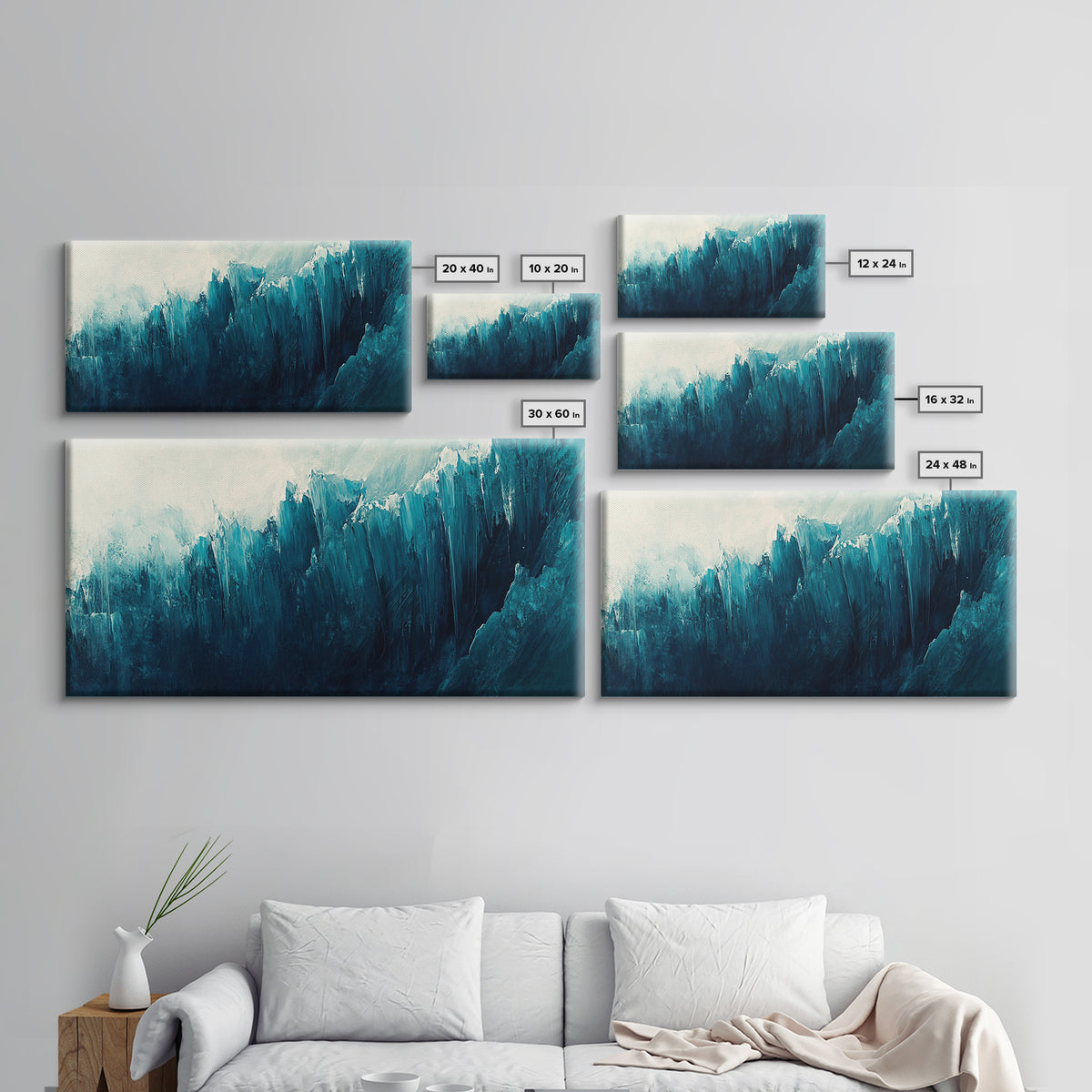 Abstract Ocean Painting, Teal Wall Art, Coastal Wall Art, Extra Wide Art, Framed Canvas Print, Nautical Decor, Wabi Sabi Art