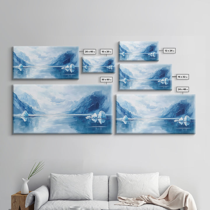 Arctic Reflections, Canvas Print, landscape painting, nautical painting, blue and green wall art, extra wide art, minimalist art