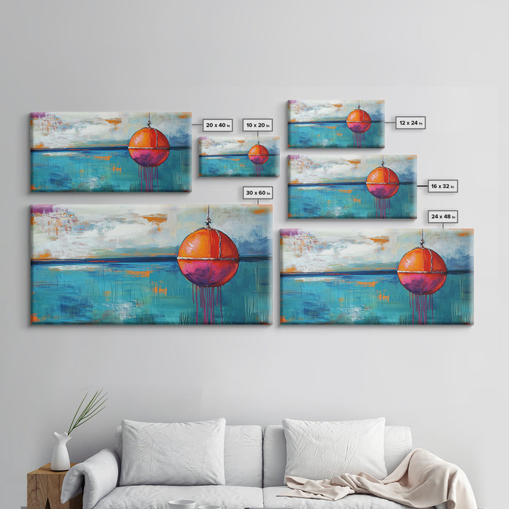 Nautical Buoy Painting, coastal wall art, blue and green wall art, nautical decor, ocean painting, framed canvas print, rustic decor