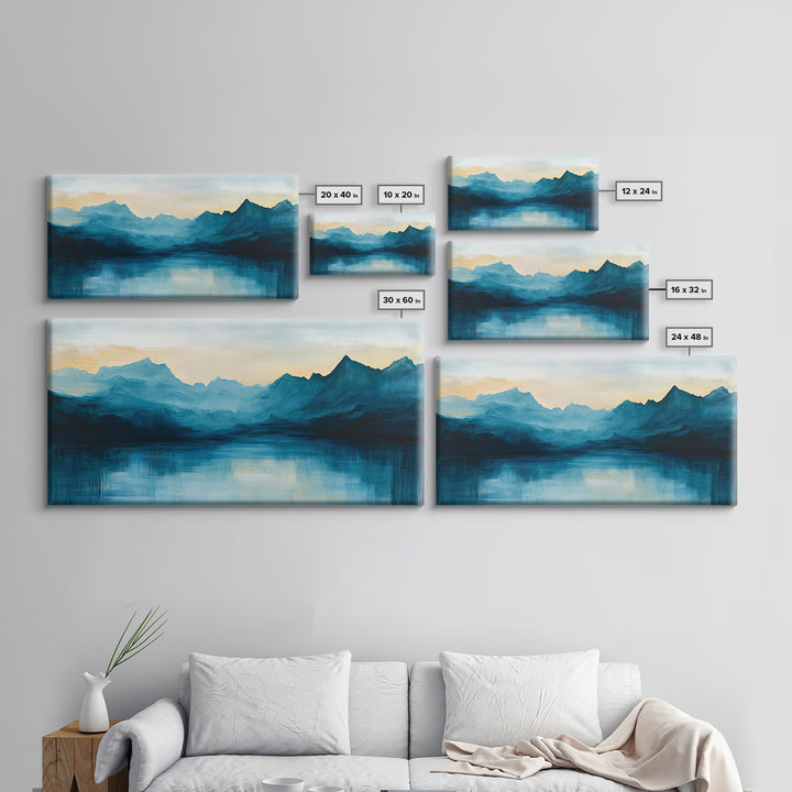 Moody Mountains, Blue Landscape, Panoramic Art, Canvas Print, Smoky Mountain Art, Extra Wide Art, Minimalist Art, Above Sofa Art