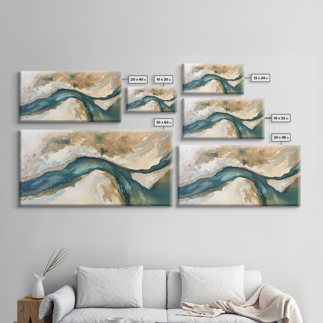 Abstract River, Neutral Landscape, Panoramic Art, Canvas Print, Wabi Sabi Art, Rustic Wall Art, Above Bed Wall Art, Minimalist Art